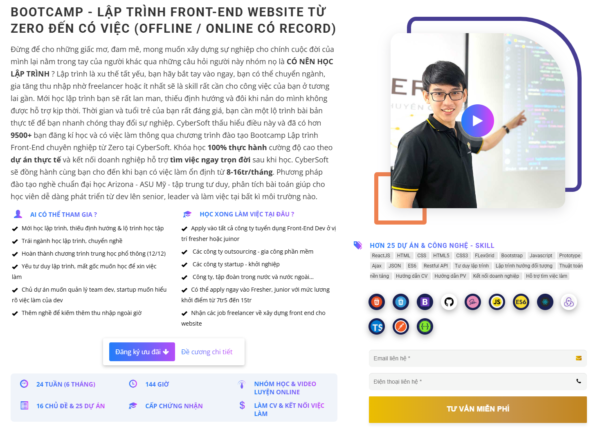 Combo 5 khóa: Lập trình Front End ReactJS từ Zero đến có việc Cyberlearn